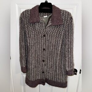 Mark Up Mohair Wool Vintage Purple Gray LIned Tweed Knit Coat Pockets Medium